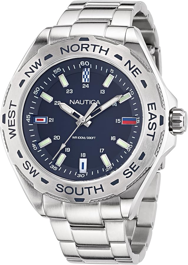 Nautica Men's NAPCWS305 Clearwater Beach Recycled (85%) Stainless Steel Bracelet & Silicone Strap Watch