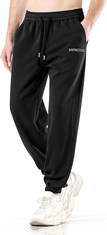 Men's Cotton Loose Fit Sweapants Baggy Yoga Gym Workout Pants with Pockets Open Bottom Sweatpants Straight Wide Leg