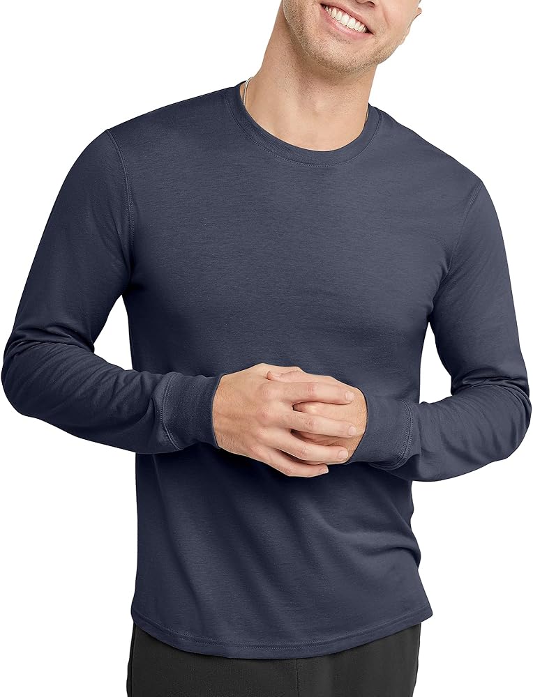 Hanes Men's Originals Long Sleeve Cotton T-Shirt, Classic Crewneck Tee for Men, Available in Tall