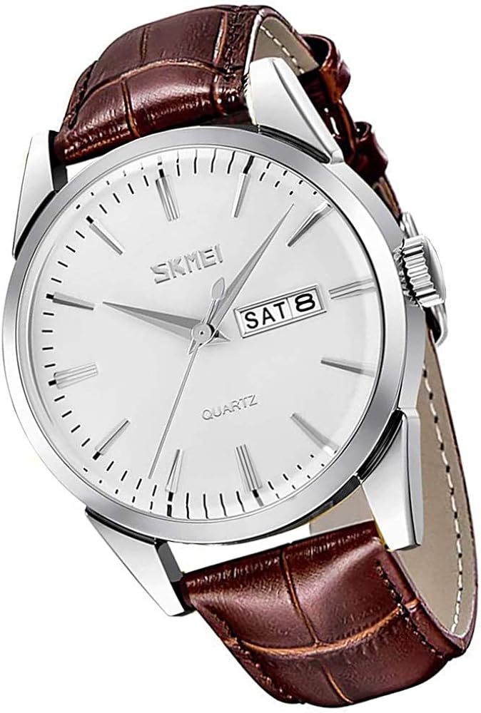 SKMEI Watch for Men Business Dress Classic Fashion Casual Black Leather Quartz Analog Waterproof Calendar Date Light Simple Wrist Watches Dad Fathers Gifts