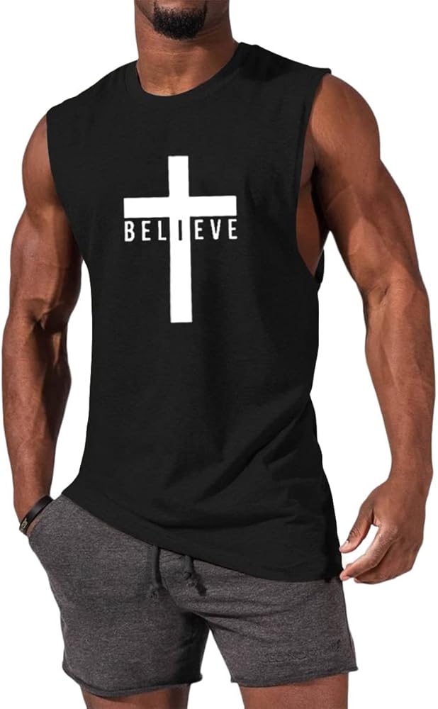 Men's Cotton Graphic Tank Tops Jesus Cross Believe Printed Faith Christian Shirts