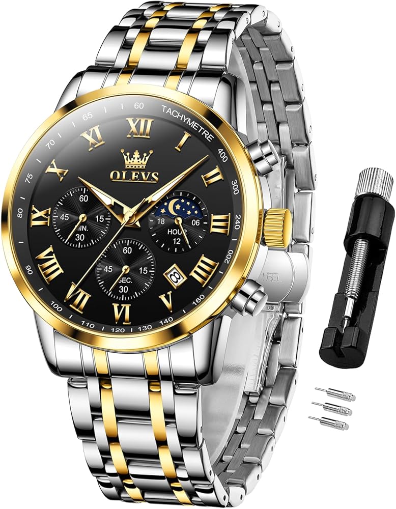 OLEVS Watches for Men Dress Chronograph Analog Quartz Moon Phase Mens Luminous Waterproof Male Wrist Watches