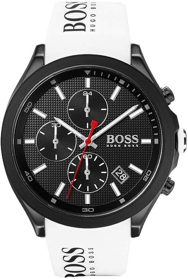 BOSS Velocity Men's Stainless Steel Quartz Watch with Silicone Strap, White, (Model: 1513718)