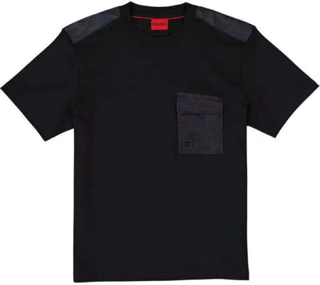 BOSS Men's Dabieno Black Crew Neck T-Shirt with Nylon Pocket and Patches