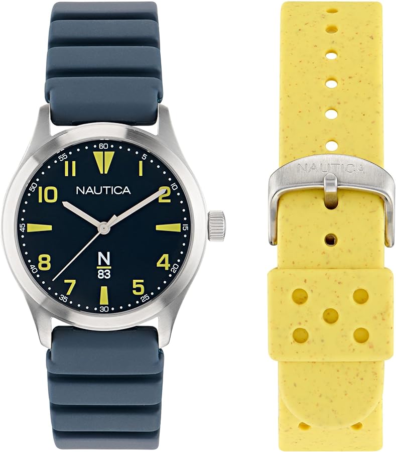 Nautica Men's Blue Wheat PU Fiber Strap & Yellow Wheat PU Fiber Strap Watch (Model: NAPHBS404)