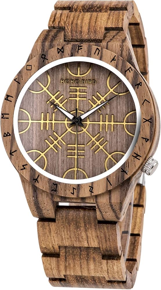 BOBO BIRD Mens Unique Engrave Wood Watches Luxury Stylish Watch Wood Strap with Bamboo Wooden Box