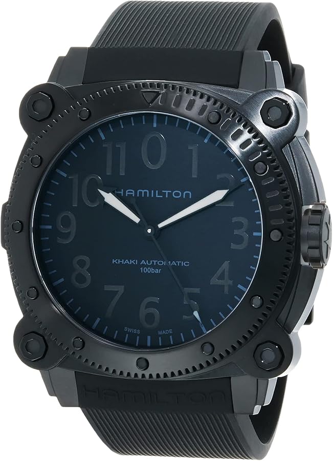 Hamilton Watch Khaki Navy BeLOWZERO Swiss Automatic Watch Titanium 46mm Case, Black Dial, Black Rubber Strap (Model: H78505330)