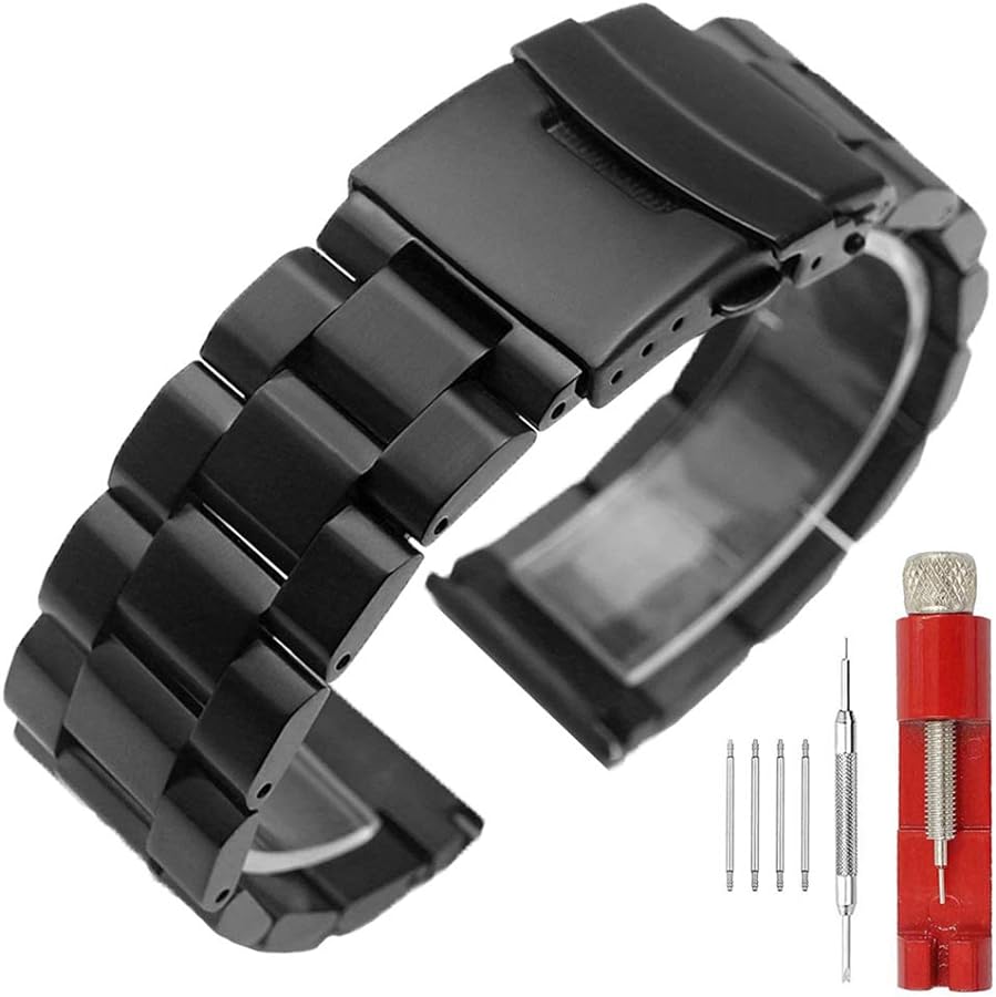 Brush Matte Finish Metal Watch Band Stainless Steel Bracelet Straps 18mm/20mm/22mm/24mm Double Buckle Black or Silver