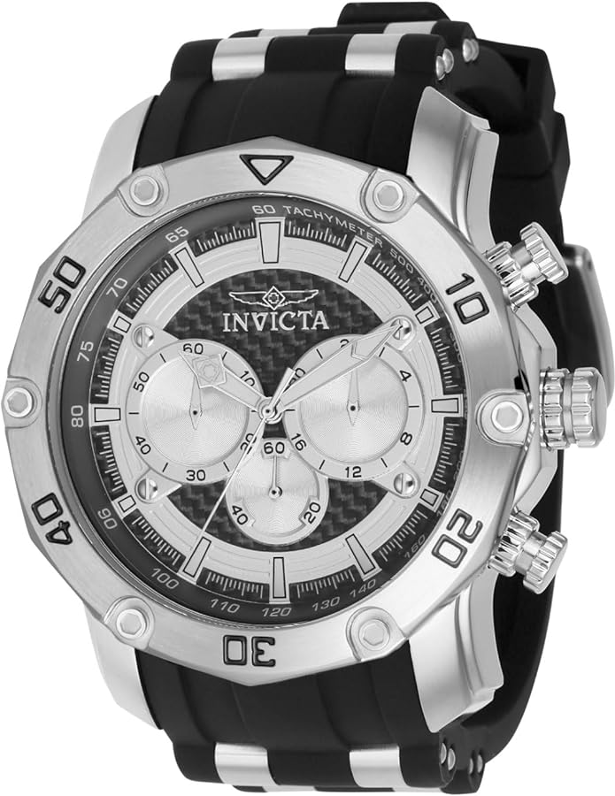 Invicta Men's Pro Diver 50mm Stainless Steel, Silicone Quartz Chronograph Watch, Black (Model: 37718)