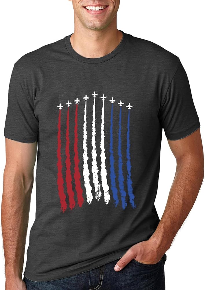 Patriotic Shirts for Men 4th of July Tee Tops Red White Blue Air Force Flyover Men's T-Shirt Air Show Tops