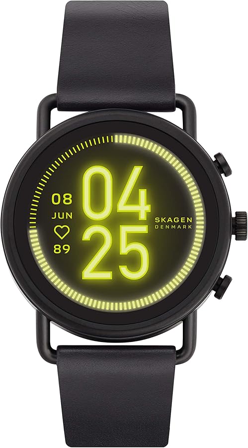 Skagen Connected Falster 3 Gen 5 Stainless Steel and Leather Touchscreen Smartwatch, Color: Black (Model: SKT5206)