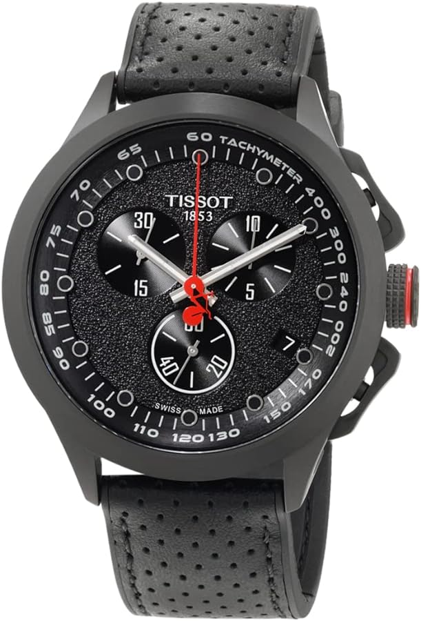 Tissot mens T-Race Cycling Vuelta 2022 Special Edition 316L stainless steel case with black PVD coating, carbon composite Quartz Watch, Black, Leather, 22 (T1354173705102)