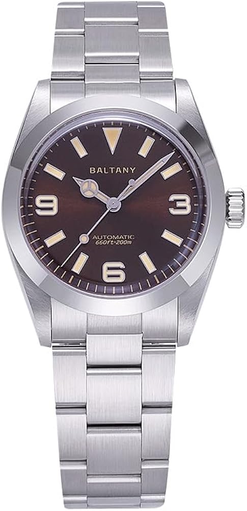 Baltany Vintage Explorer Homage Watches Stainless Steel Bracelet Applied Hour Markers Enamel Sunburst Automatic Watch