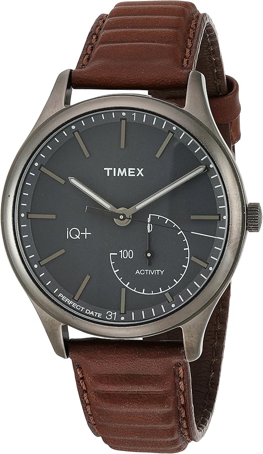 Timex Men's TW2P94800 IQ+ Move Activity Tracker Brown Leather Strap Smartwatch