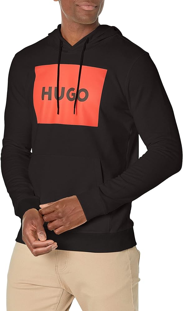 HUGO Men's Regular Fit Square Logo Hooded Jersey Sweatshirt