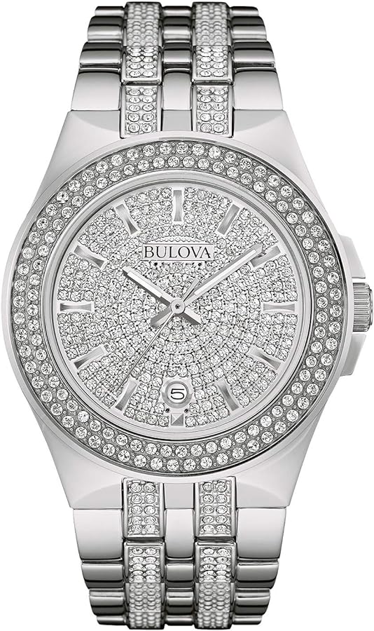 Bulova Men's Crystals Stainless Steel 3-Hand Quartz Watch Style: 96B235