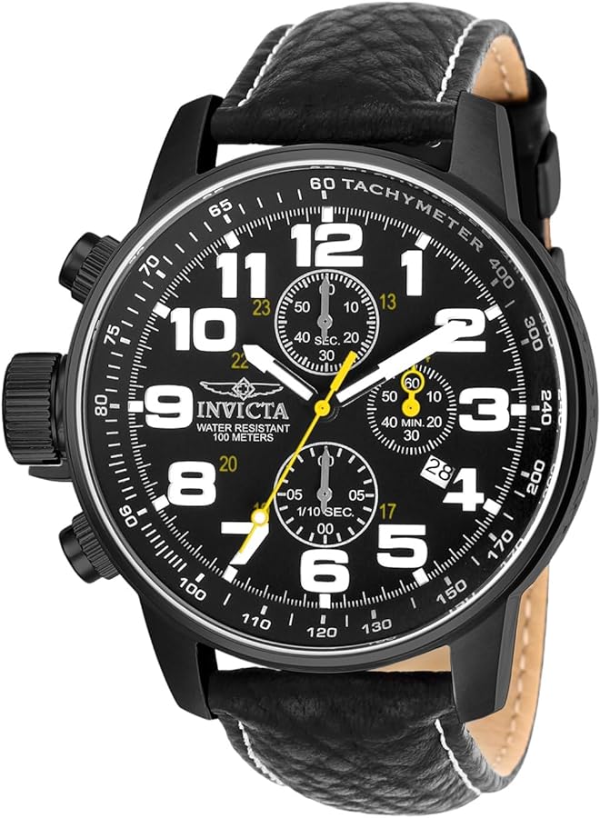 Invicta Men's I-Force Left Handed Quartz Watch with Leather Strap, Black (Model: 3332)