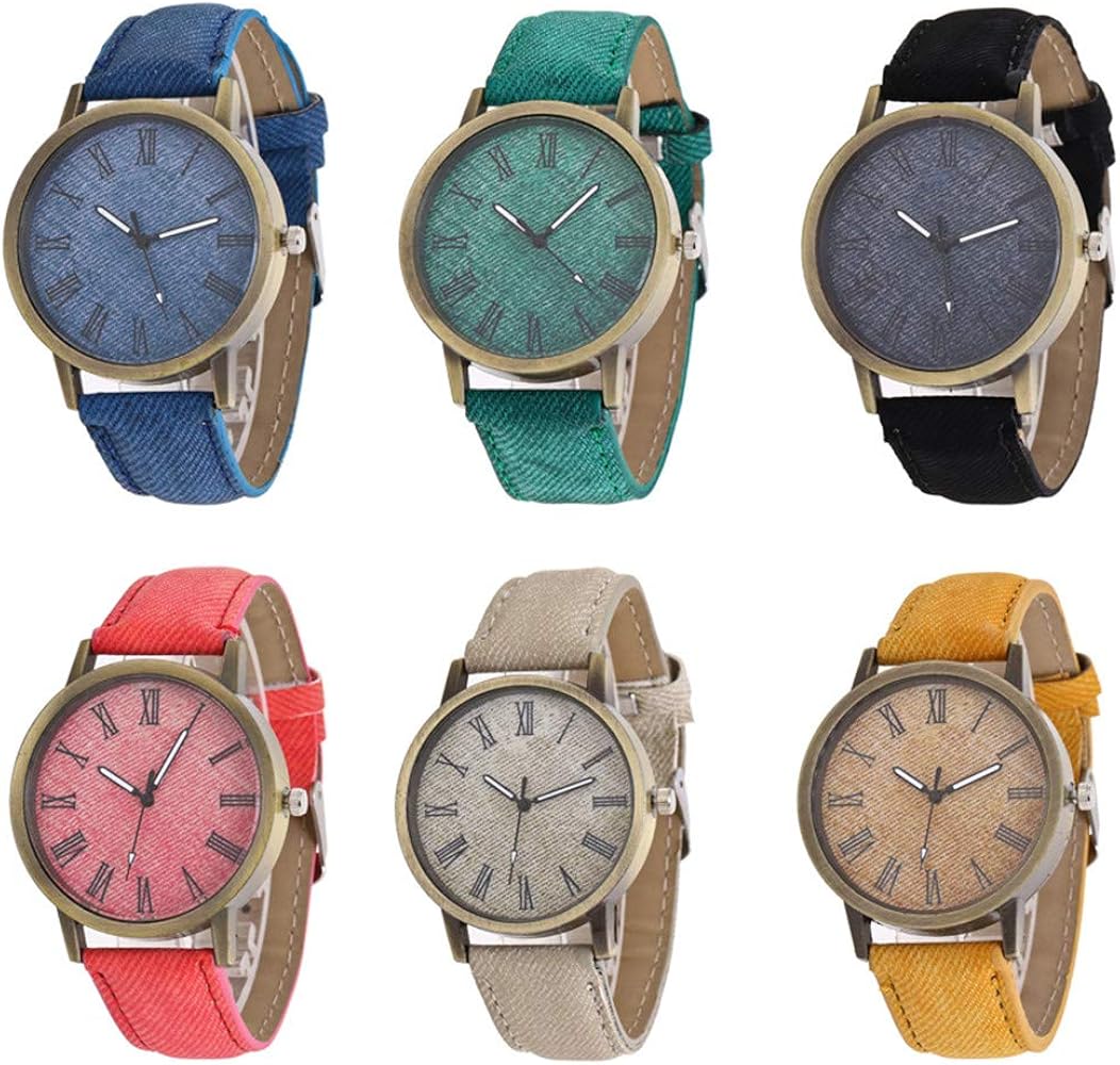 CdyBox 6 PCS Men Women Watch Simple Round Analog Quartz Wristwatches Business Watches Gifts