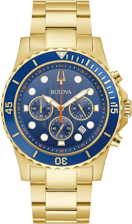 Bulova Men's Classic Sport 6-Hand Chronograph Quartz Watch, Calendar Date, Luminous Hands and Markers, 100M Water Resistant, 44mm