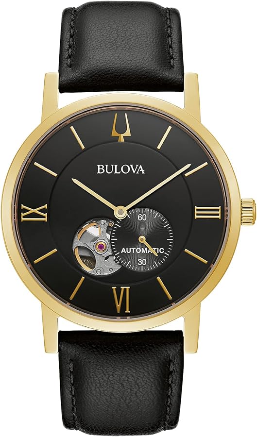 Bulova Men's Classic Dress 3-Hand 21- Jewel Automatic Watch, 42 Hour Reserve, Hack Feature, Sub-Second Hand, Open Aperture Dial, Exhibition Case Back, 42mm