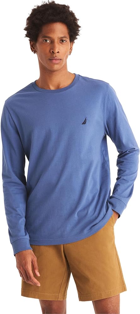 NAUTICA Men's Crewneck Long-Sleeve T-Shirt, AzrBlue, XL