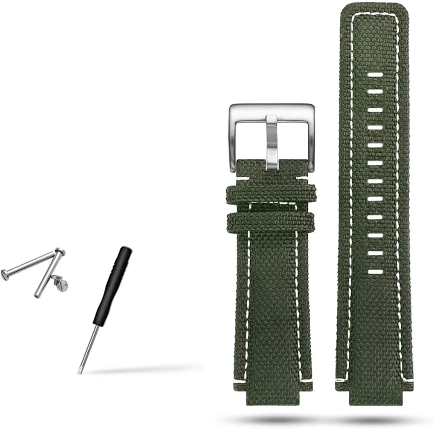 Wscebck Canvas watchband Men Suitable for timex Tide Compass T2N720 T2N721 T2N739 Nylon Watch Band 24x16mm (Color : Green White Silver, Size : 24-16mm)