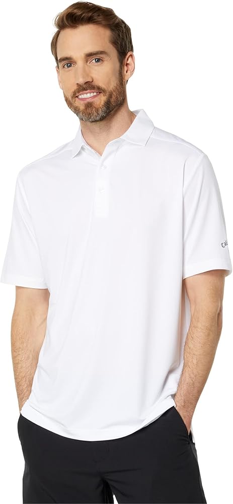 Callaway Men's Micro Hex Golf Performance Polo Shirt with Sun Protection, Solid Stretch Fabric, Bright White, Small