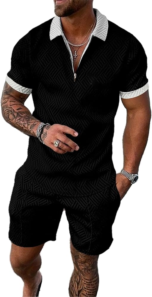 Men's Short Sets Outfits 2 Piece Summer Tracksuit Short Sleeve Polo Shirt and Shorts Set Casual Sport Suit