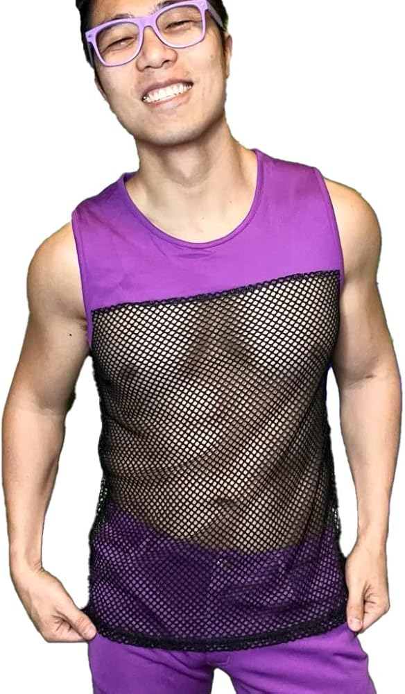 Mens Fashion Mesh & Muscle Tank Top for Rave and Circuit Parties, for Gay LGBTQ Parties and Events