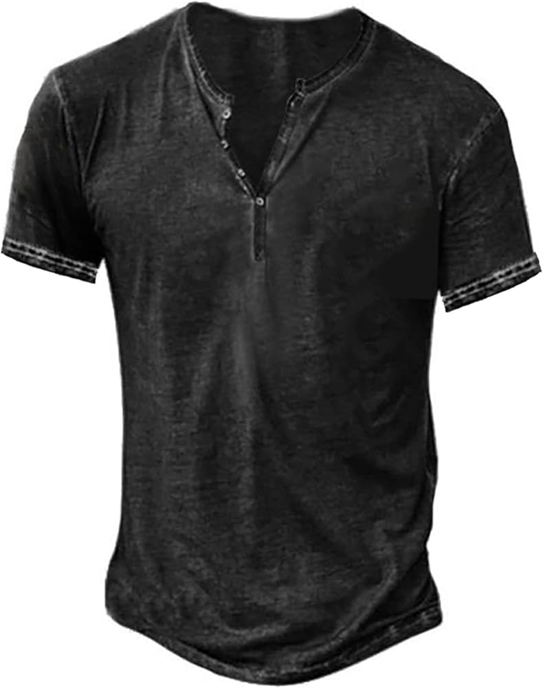 Beotyshow Mens Distressed Henley Shirts Short/Long Sleeve Button T-Shirt Slim Fit Cotton Casual Shirt