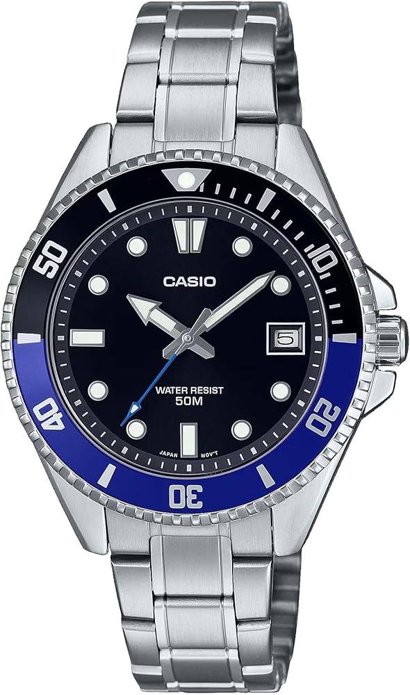 Casio MDV10D-1A2V Unisex Dive Inspired 38 mm Stainless Steel Black Dial Sports Watch (Black/Blue)