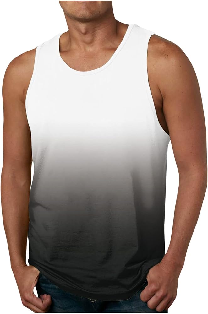 Muscularfit Beach Shirts for Men 2023 Regular Big and Tall Gradient Color Sleeveless Tank Tops Summer Casual Round Neck Shirt