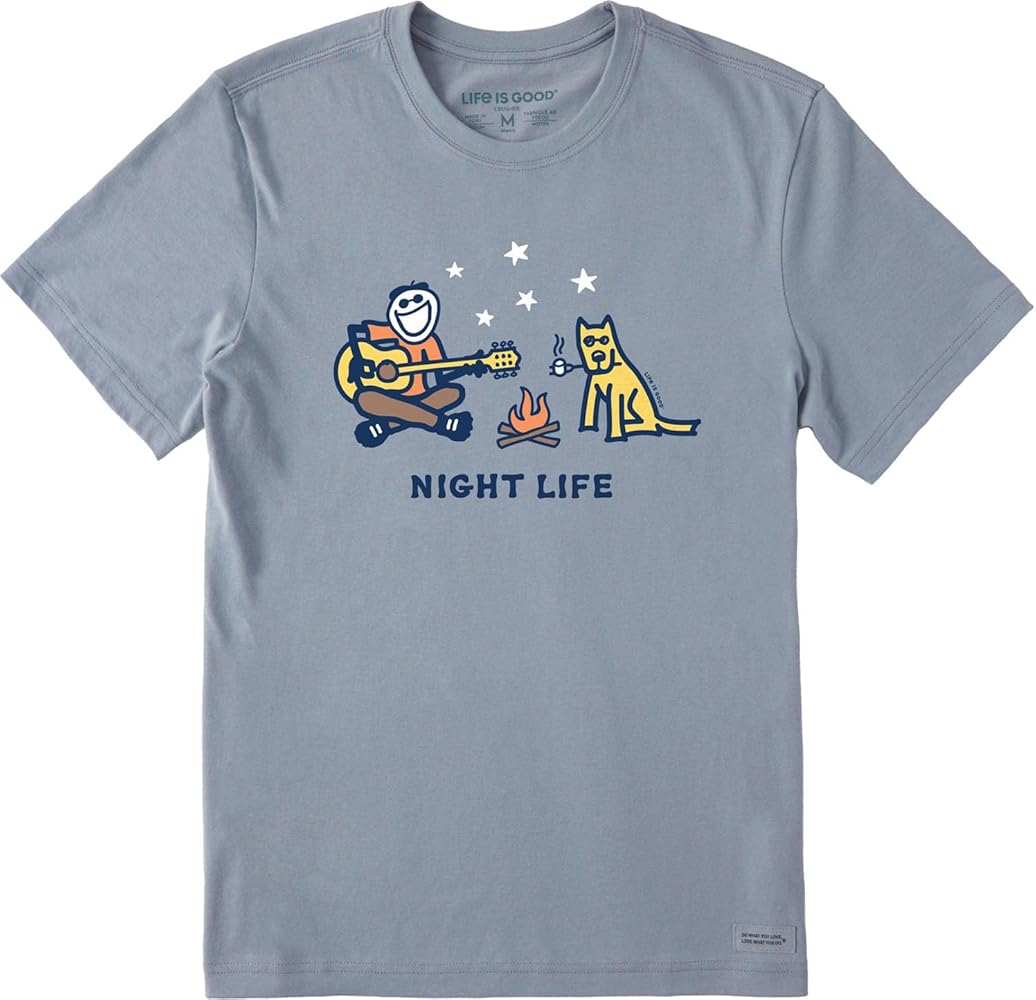 Life is Good. Men's Night Life Short Sleeve Crusher Tee, Stone Blue, X-Large