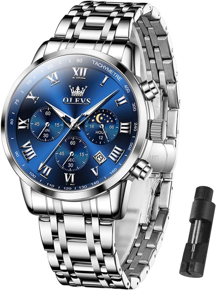 OLEVS Men Multifunction Watch, Multi Dial Waterproof Luminous Chronograph Men's Watch with Date Gift for Men,Stainless Steel Watches for Men,Classic Men Wrist Watch