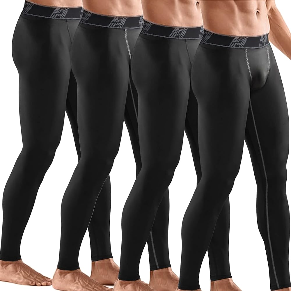 4 Pack Compression Pants Tights Leggings Men, Winter Baselayer for Running Workout Sports Yoga