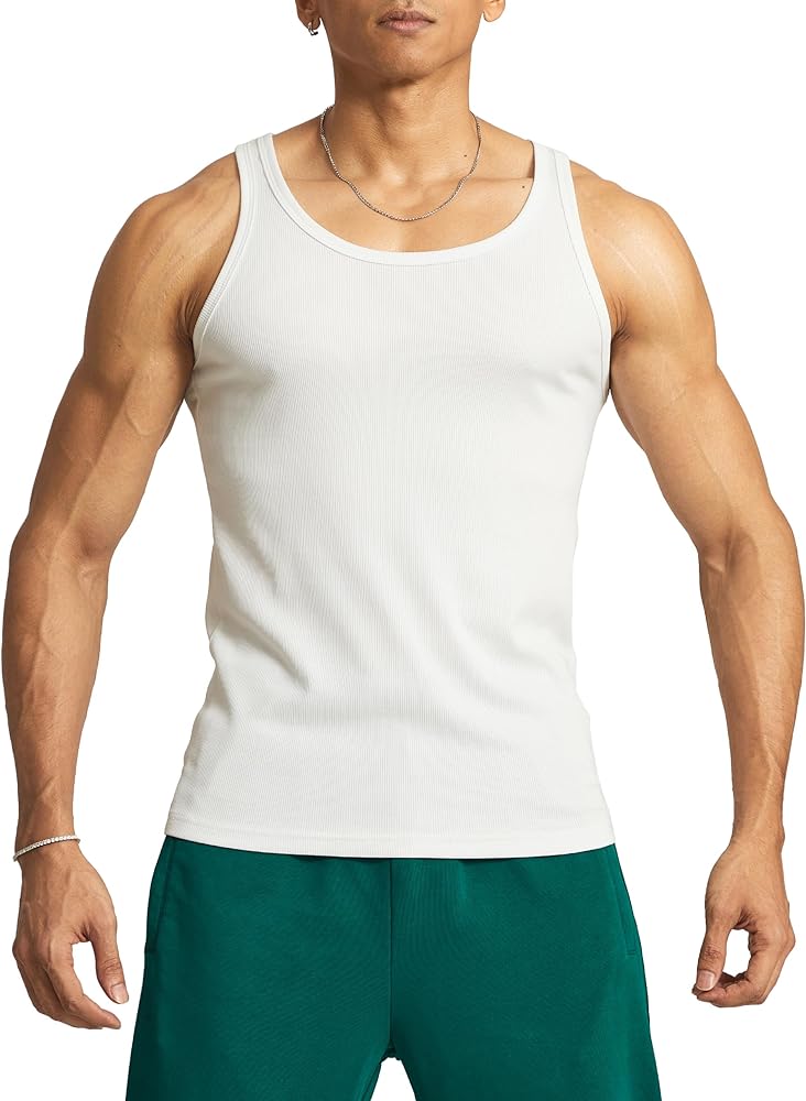 Ouber Men's Ribbed Gym Tank Top Fitness Workout Muscle Sleeveless Bodybuilding Shirt