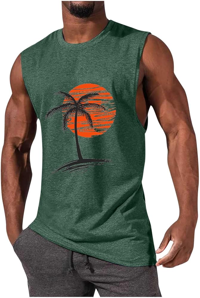 Tank Tops Men Summer Sleeveless Tropical Beach Shirts Palm Tree Print Hawaiian T-Shirt Casual Muscle Sports Basic Tees