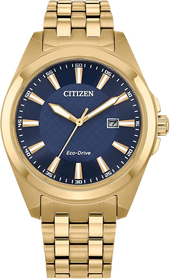 Citizen Men's Eco-Drive Classic Peyton Watch, 3-Hand Date, Sapphire Crystal, Luminous Markers, Gold Tone/ Blue Dial