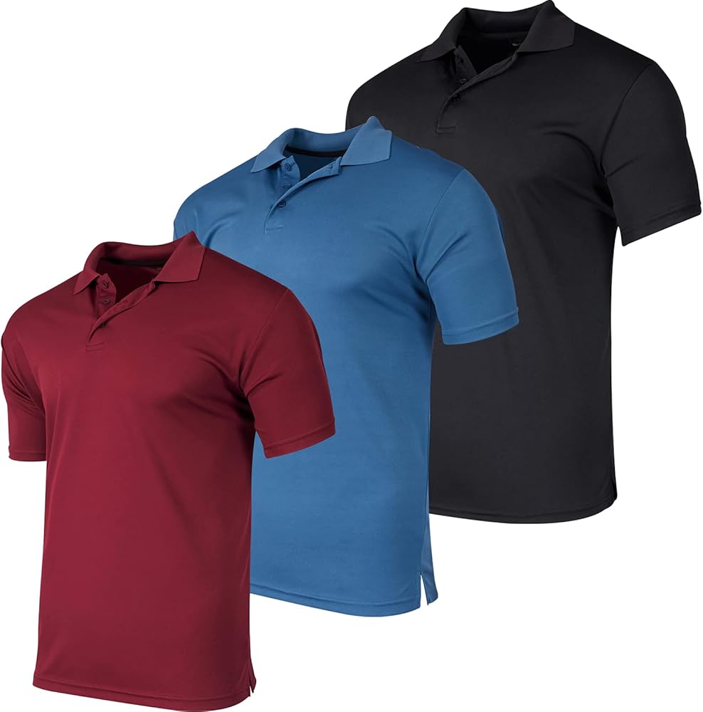 Real Essentials 3 Pack: Men's Quick-Dry Short Sleeve Athletic Performance Polo Shirt (Available in Big & Tall)