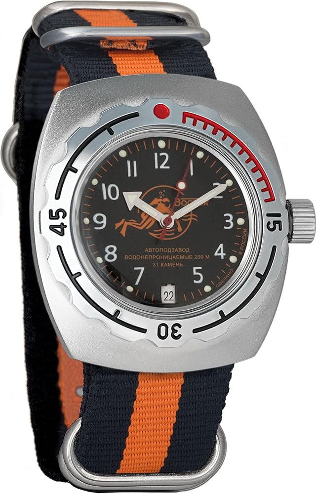 Vostok Amphibian Automatic Mens Wristwatch Self-Winding Military Diver Amphibia Case Wrist Watch #090380 Scuba Dude