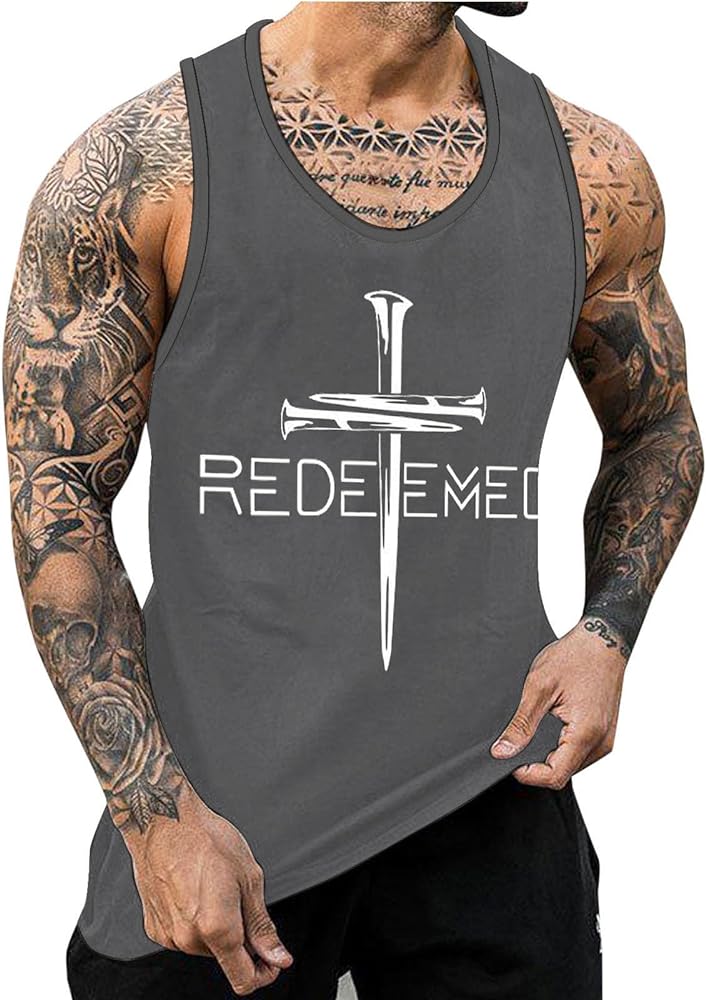 Three Nails Clothing for Men, Jessus Cross Christian Tank Tops Believe Printed Faith Christian Sleeveless Shirts