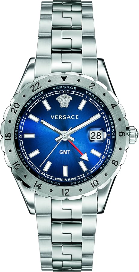 Versace Men's V11010015 HELLENYIUM GMT Analog Display Swiss Quartz Silver Watch