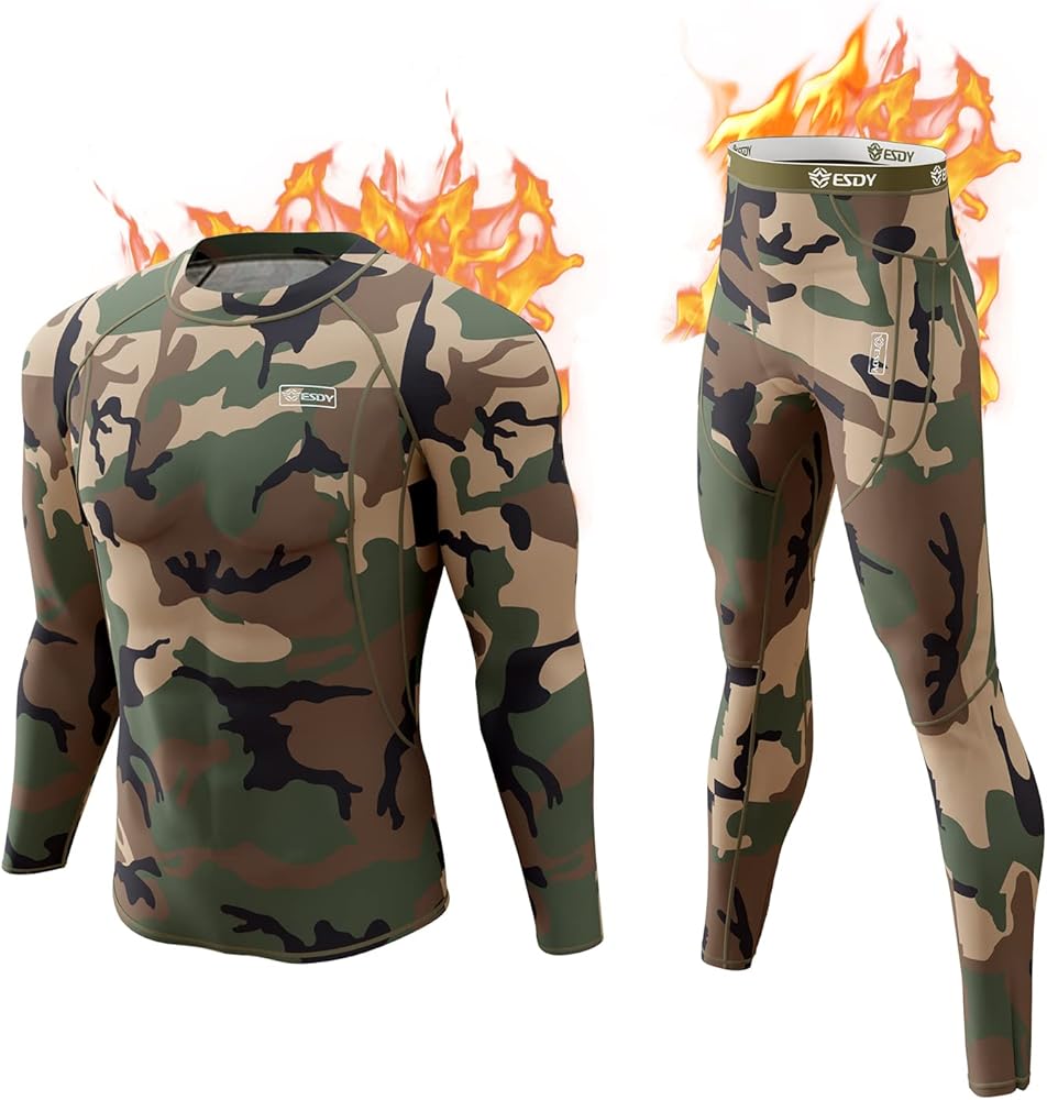 CL convallaria Thermal Underwear for Men Long Johns Fleece Lined Hunting Gear Set Base Layer for Cold Weather XS-4XL