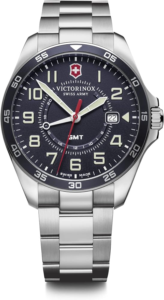 Victorinox FieldForce GMT Watch with Blue Dial and Silver Stainless Steel Bracelet