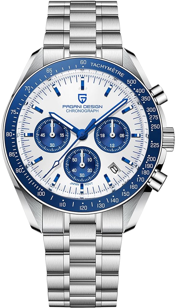 Pagani Design 1701 Watches for Men, Chronograph, VK63 Japanese Quartz Movement, Stainless Steel Bracelet, Water Resistant to 330 Feet（100m）, Sapphire Glass Sports Watch for Men.