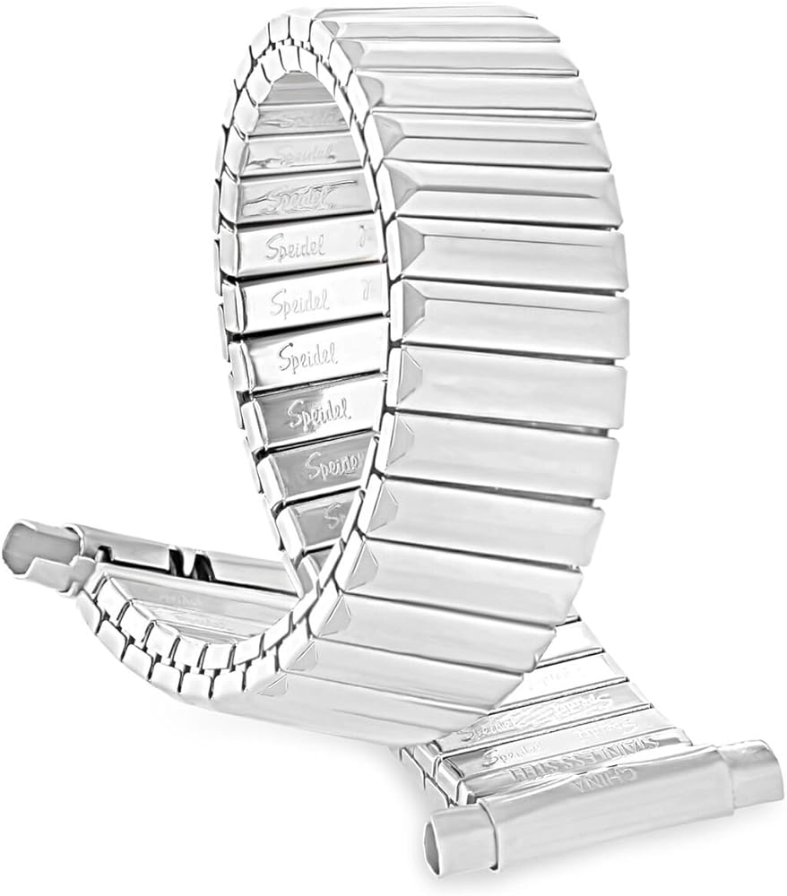 Speidel Men’s Twist-O-Flex Stainless Steel Stretch Watch Band, Gold or Silver Tone 16-22mm Straight End or Curved End with No Clasp