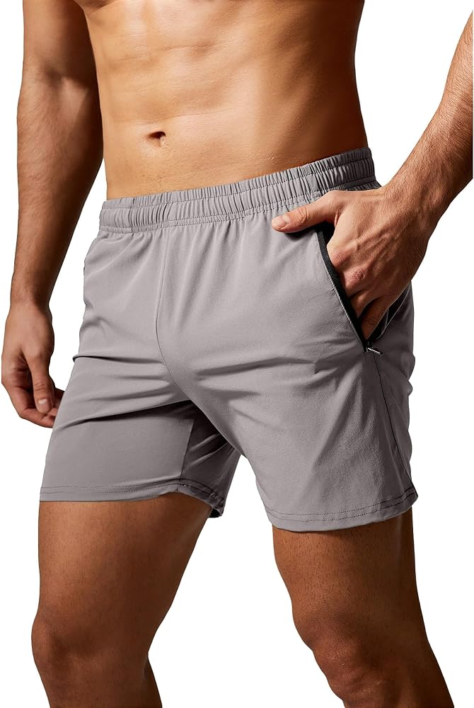 GYM REVOLUTION Men's 5'' Workout Athletic Quick Dry Shorts Running Training Short with Zipper Pockets