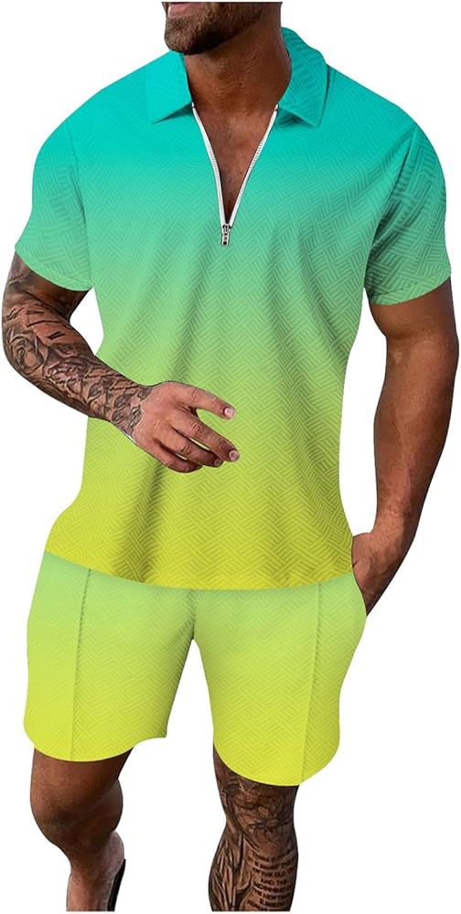 Mens Tracksuit Trendy Polo Shirt and Shorts Set Summer Casual 2 Piece Beach Vacation Outfits Golf Short Set Running Sweatsuit