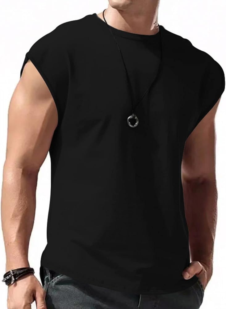 Mens Workout Vest Sleeveless Gym Shirts Casual Loose Athletic Running Undershirt Basic Tees Sports Wear T-shirts Top