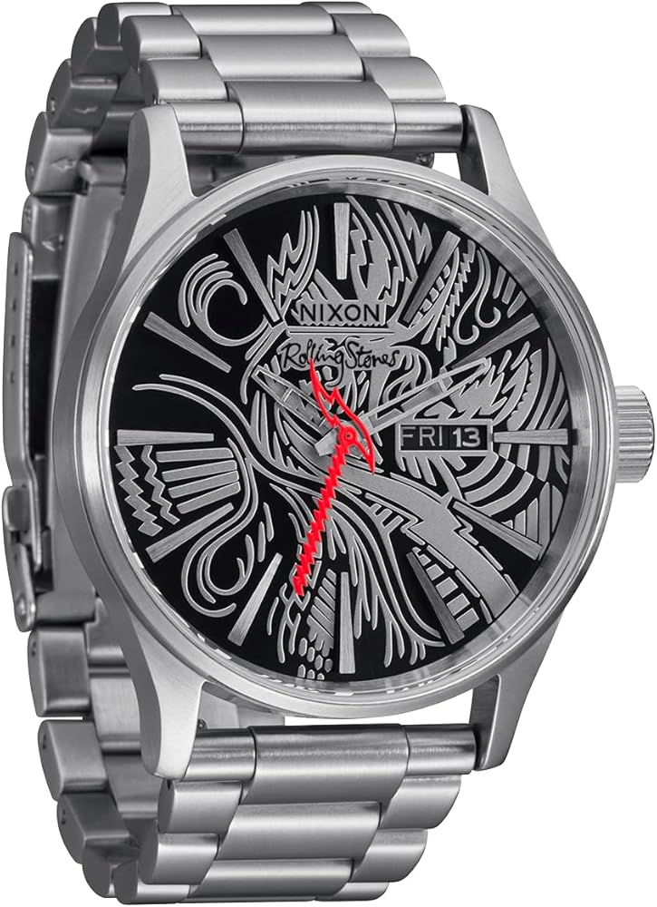 NIXON x Rolling Stones Sentry Stainless Steel A1353 - Red - 100m Water Resistant Men's Analog Classic Watch (42mm Watch Face, 23mm-20mm Stainless Steel Band)